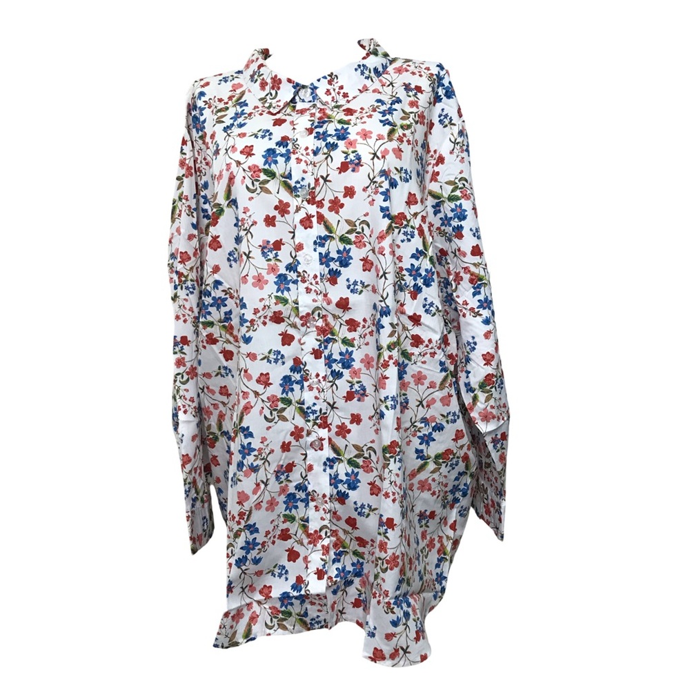 Woman Within Button Up Shirt Women’s Size 5X Color White Multicolor Floral Print